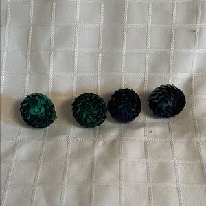 Green and Purple Sequin Ball Earrings